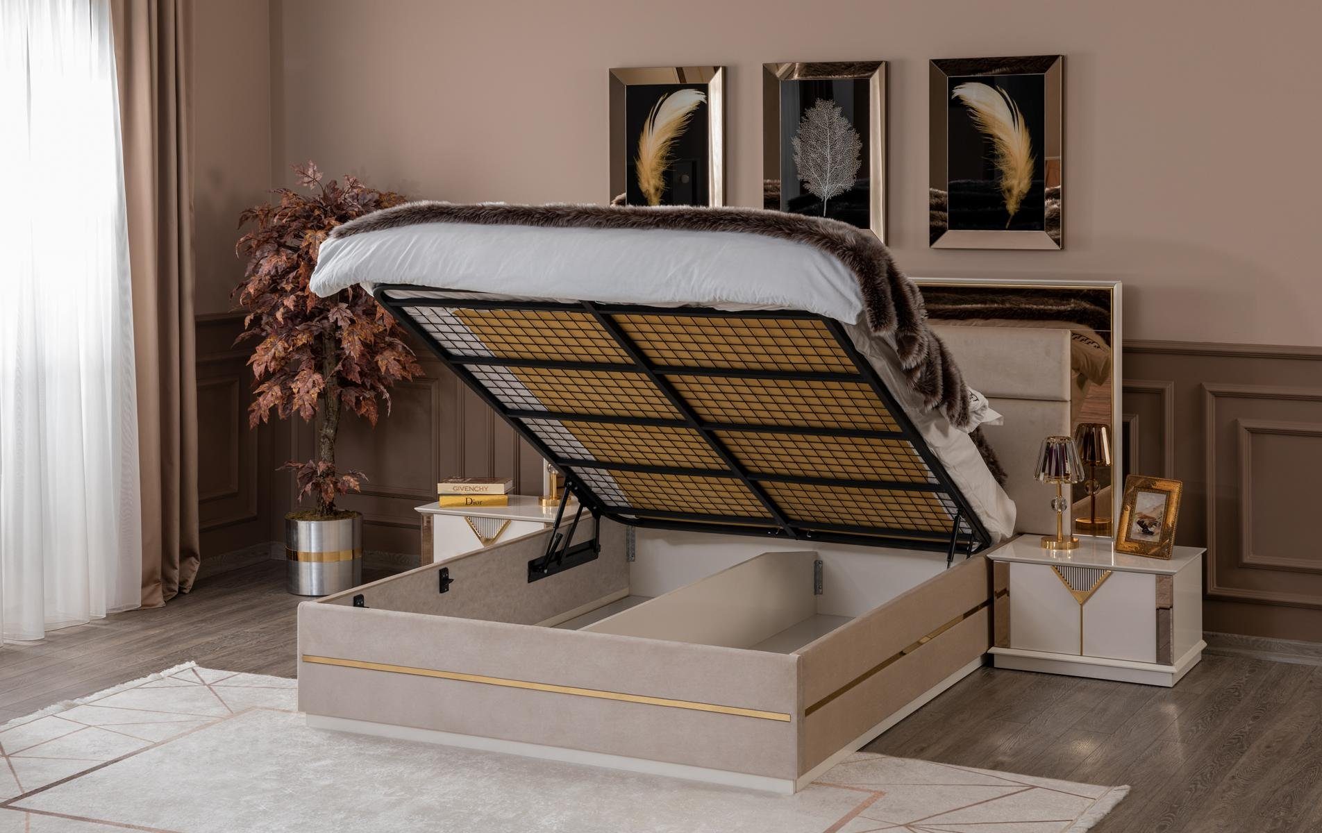 JVmoebel Schlafzimmer-Set Holz Luxus Schlafzimmer Set Bett 2х Nachttische, (3-St., Bett + 2x Nachttische), Made in Europe