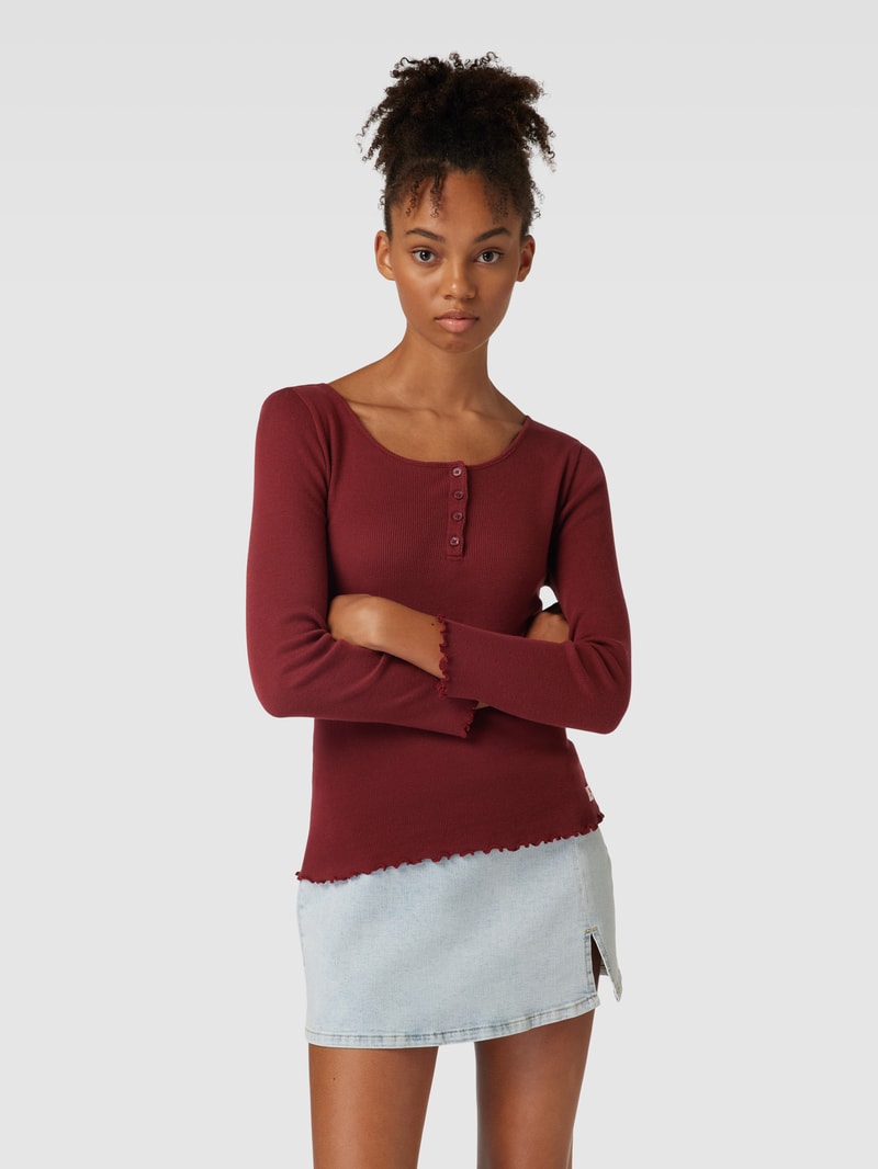 Longsleeve mit kurzer Knopfleiste Modell 'HENLEY' in rostrot
