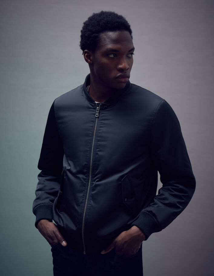 Bomber marine en nylon capuche amovible Homme