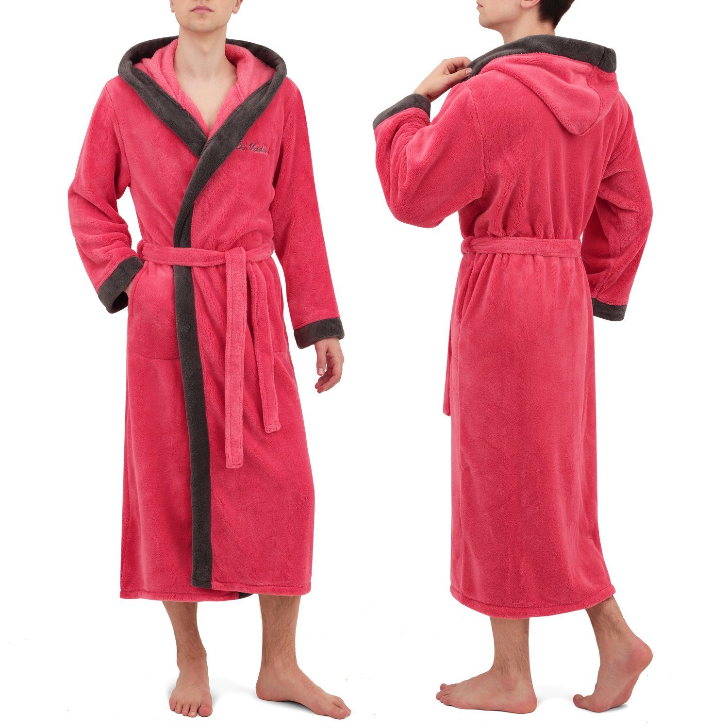 Di Vadini Bademantel Di Vadini UNISEX Herren Damen Bademantel PRATO mit Kapuze, wadenlang, Polyester, Weitenverstellung