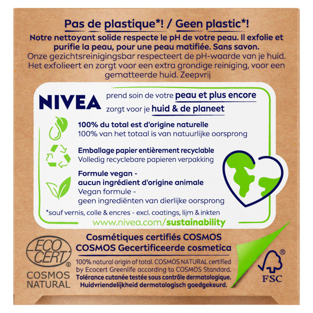 nivea NATURALLY CLEAN- Gommage Purifiant Charbon actif Nettoyant Visage Solide