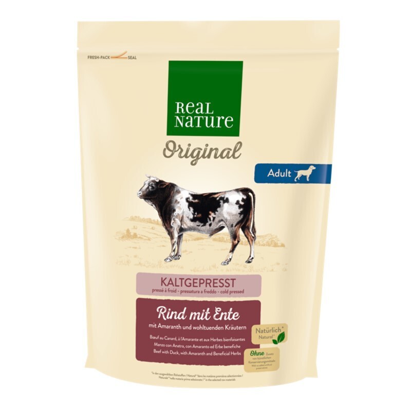 REAL NATURE Hundetrockenfutter REAL NATURE Original Adult Rind mit Ente 1 kg