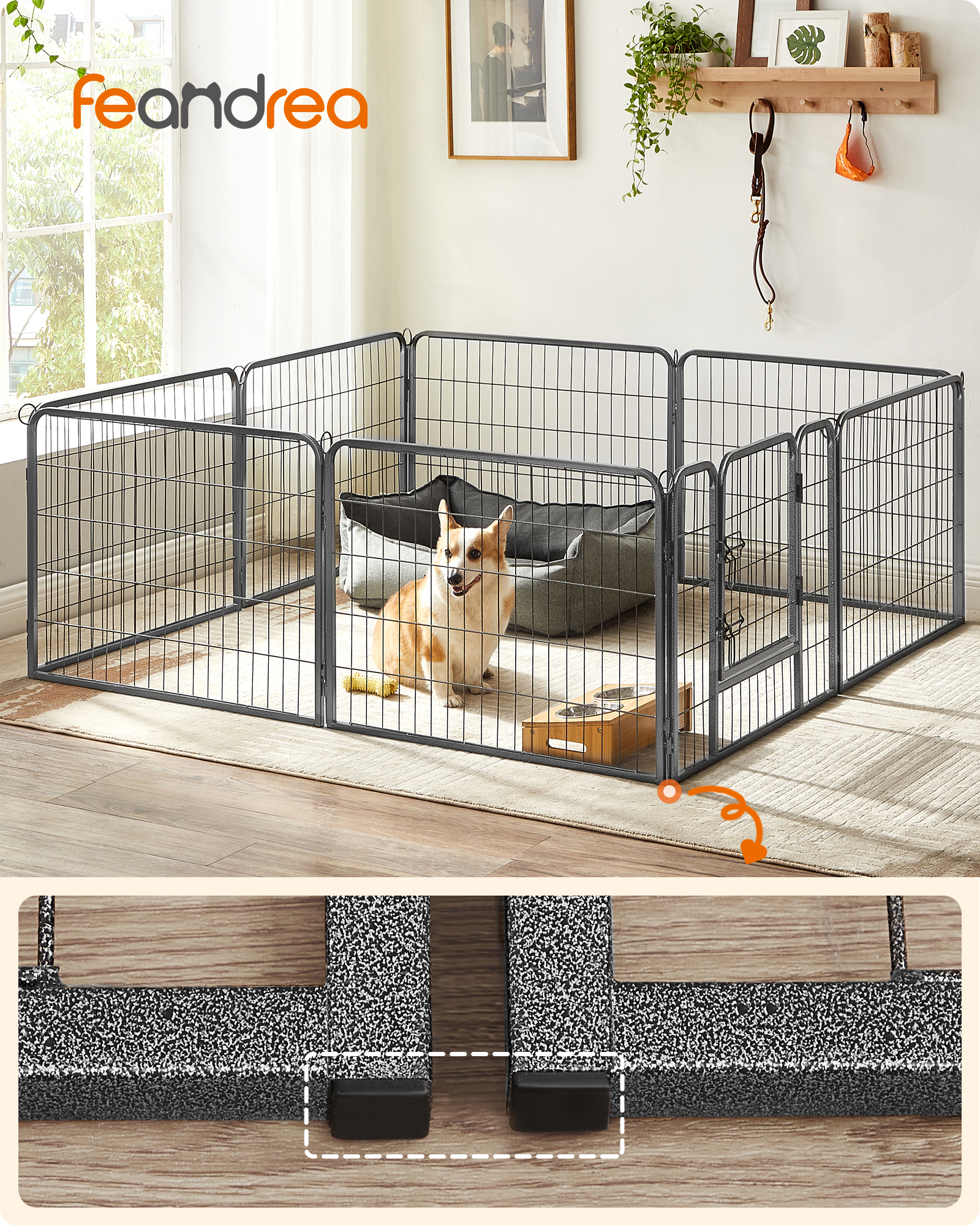 FEANDREA Erziehungshilfen FEANDREA L-XXL Hundezaun 8 Platten transportabel grau 1,6 m, 1,6 m, 60 cm