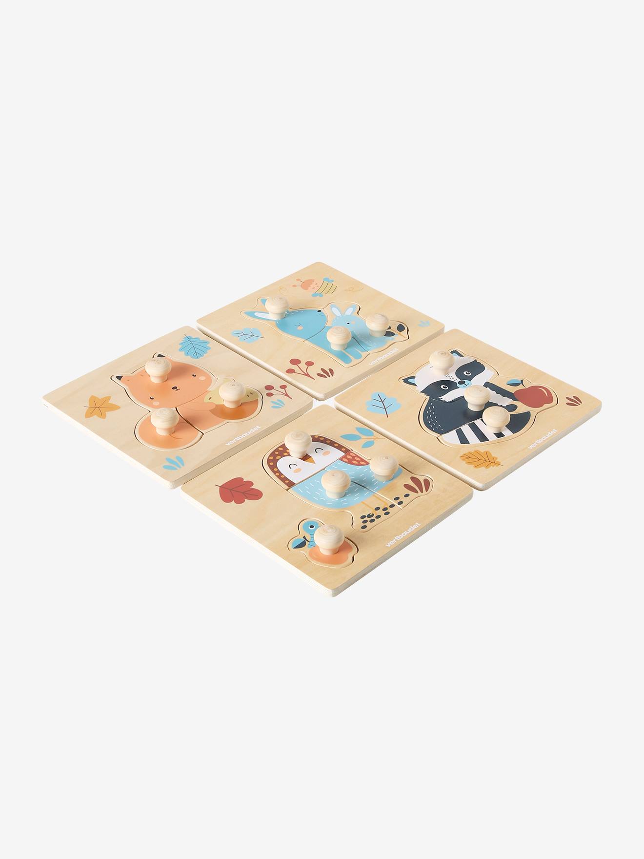 Lot de 4 puzzles boutons LES AMIS DE LA FORÊT en bois FSC® bois