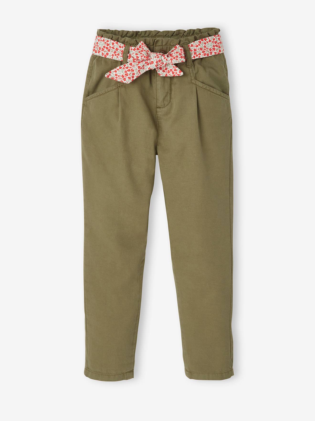 Pantalon paperbag fille avec ceinture foulard imprimée blush