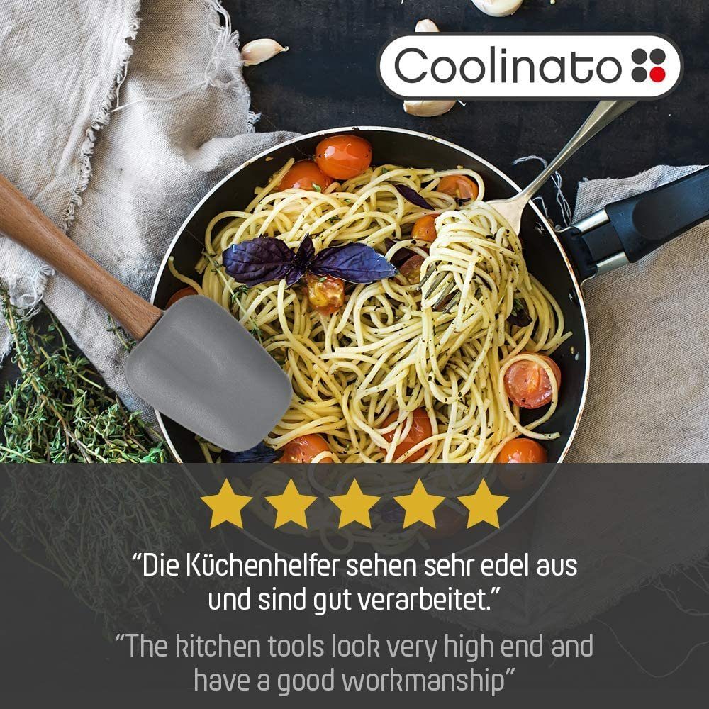 Coolinato Servierlöffel 2tlg Set Kochlöffel aus Akazienholz, Silikon, flexibel und hitzebeständig