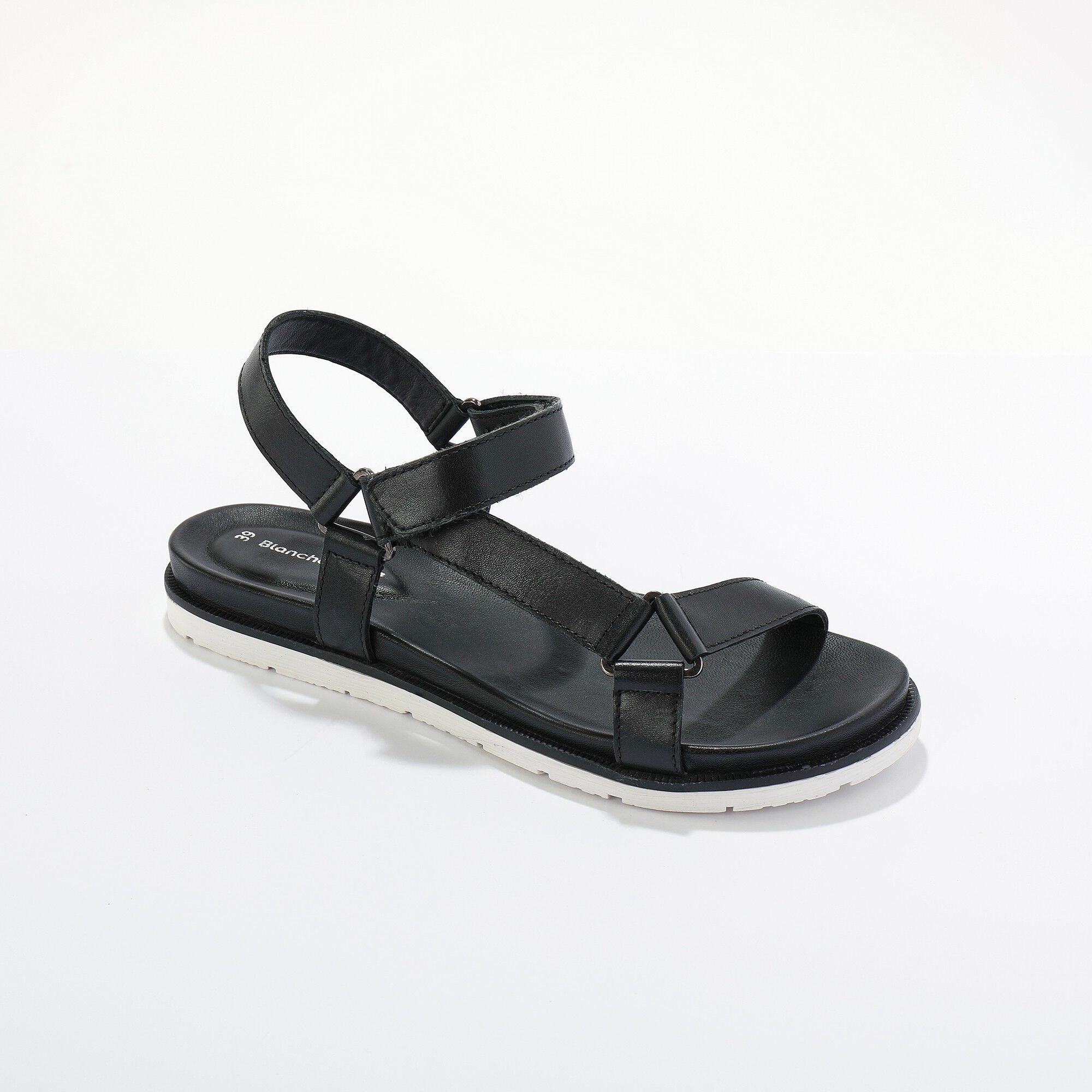 Sandales scratchées largeur confort en cuir style rando