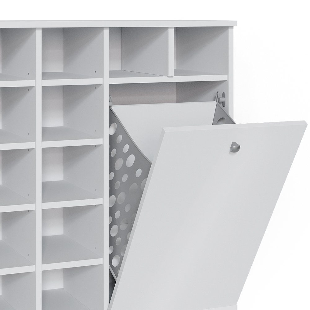 Vicco Wäscheschrank Badschrank mit Wäschekorb FYNN Weiß