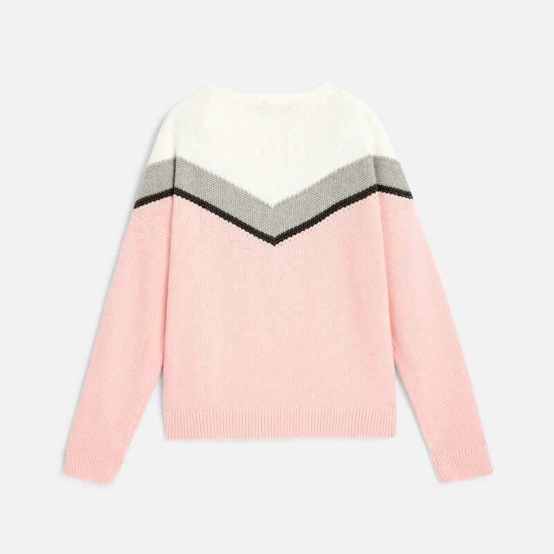 Pull jacquard col rond rose fille