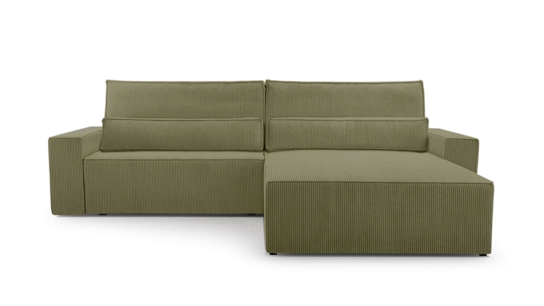 MOEBLO Ecksofa DENVER, Ottomane beidseitig montierbar Couch Cord für Wohnzimmer Schlafsofa Sofagarnitur Sofa Eckcouch L-Form Cordstoff - 297x85x185cm, mit Schlaffunktion und Bettkasten