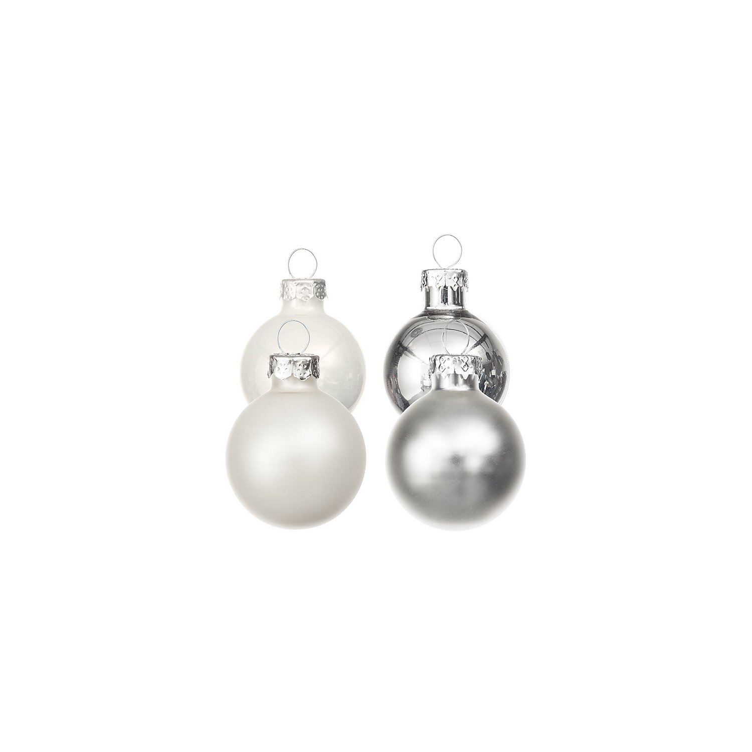 Weihnachtskugeln aus Glas, weiß, silber, 3 cm Ø, 12 Stück