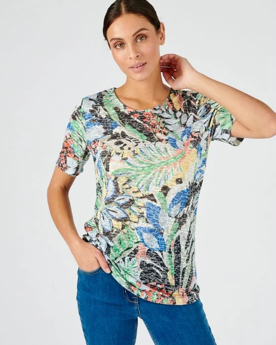 Tee-shirt manches courtes maille dévorée imprimée