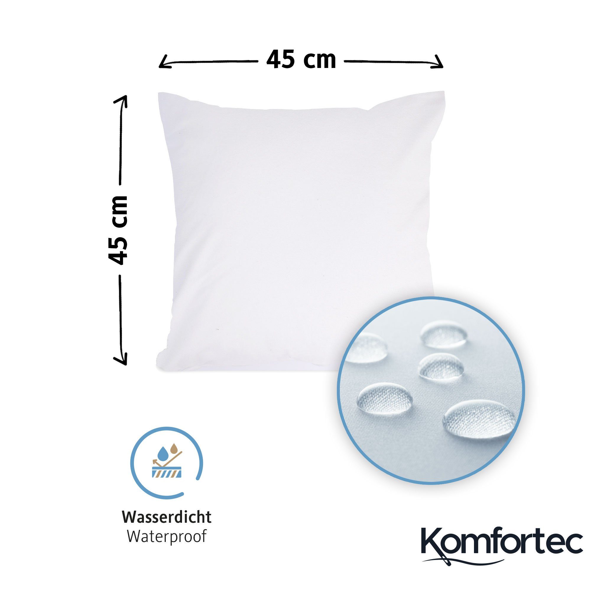 Kissenbezüge Wasserdichter Kissenbezug Set, Hypoallergen Kopfkissenbezüge, Komfortec (2 Stück), 45x45 cm mit Reißverschluss, Atmungsaktiv, Anti-Milben Kissenschoner