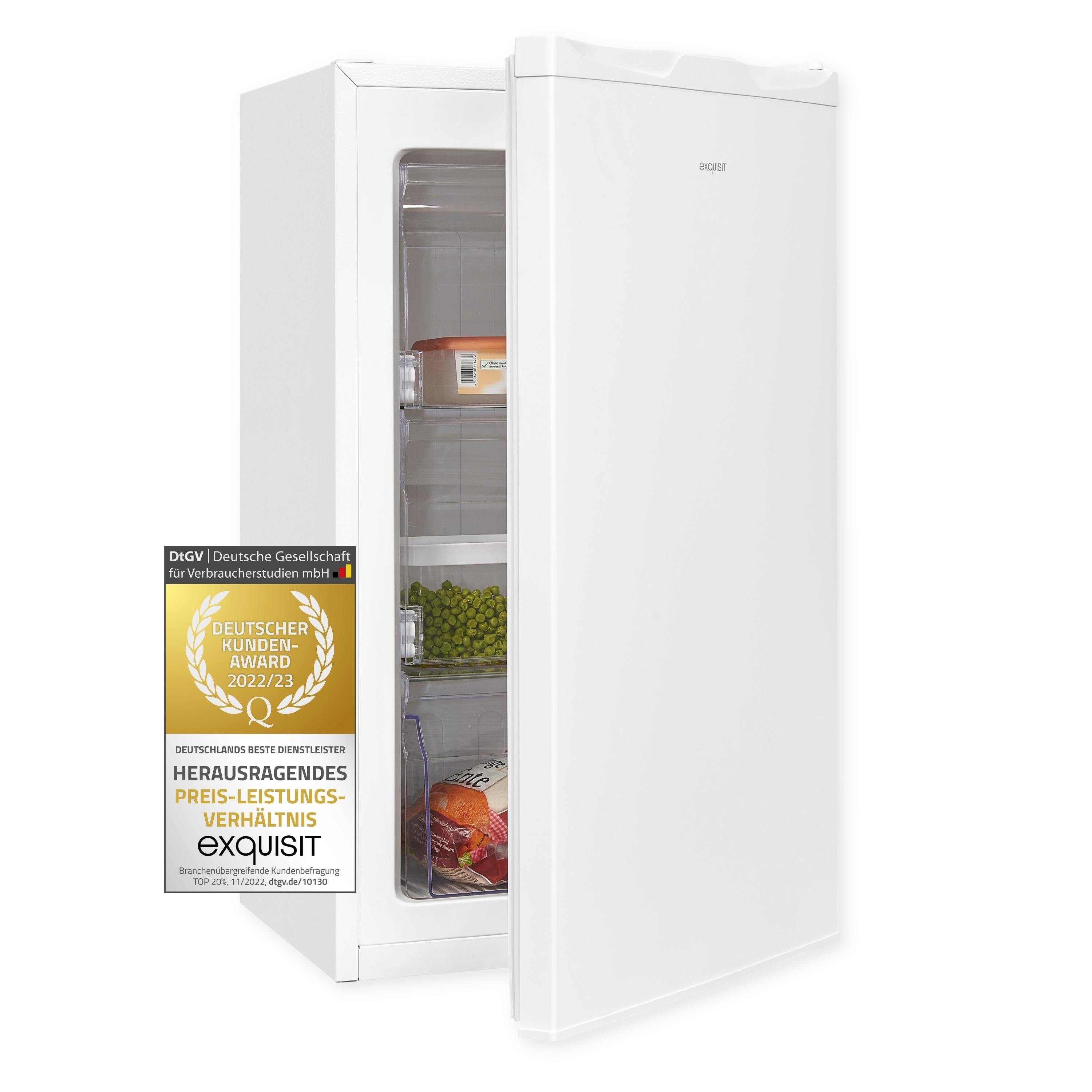 exquisit Gefrierschrank GS111-330E weiss, 82.5 cm hoch, 45.3 cm breit, kompakt mit praktischen Gefrierfächern, 4* Gefrieren