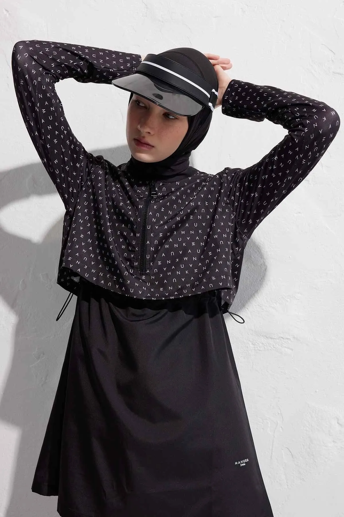 Manuka  3-teiliges Hijab-Badeanzug-Set aus Fallschirmstoff in Schwarz