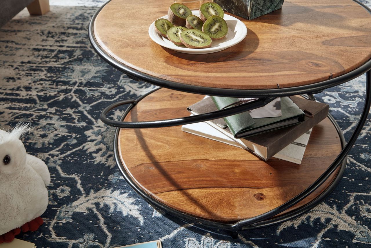 Wohnling Couchtisch 58x58x35 cm Sheesham Massivholz / Metall