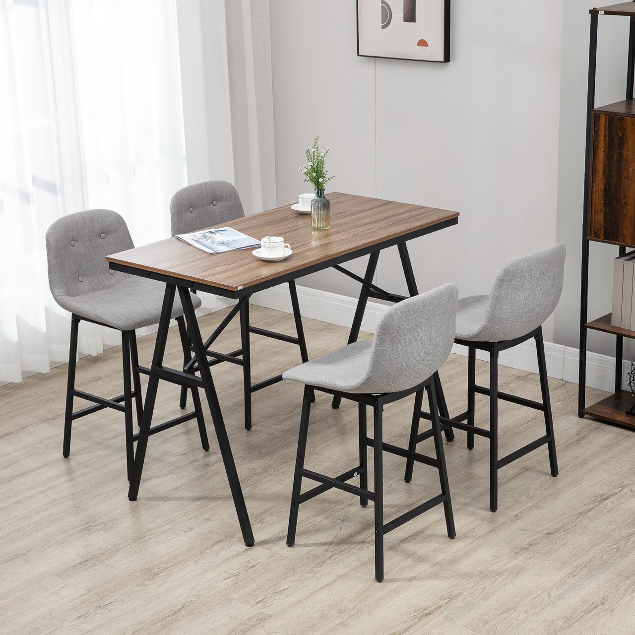 HOMCOM Bartisch mit Barhocker Set, Küchentisch, 5-teilig Essgruppe, Bartisch Set