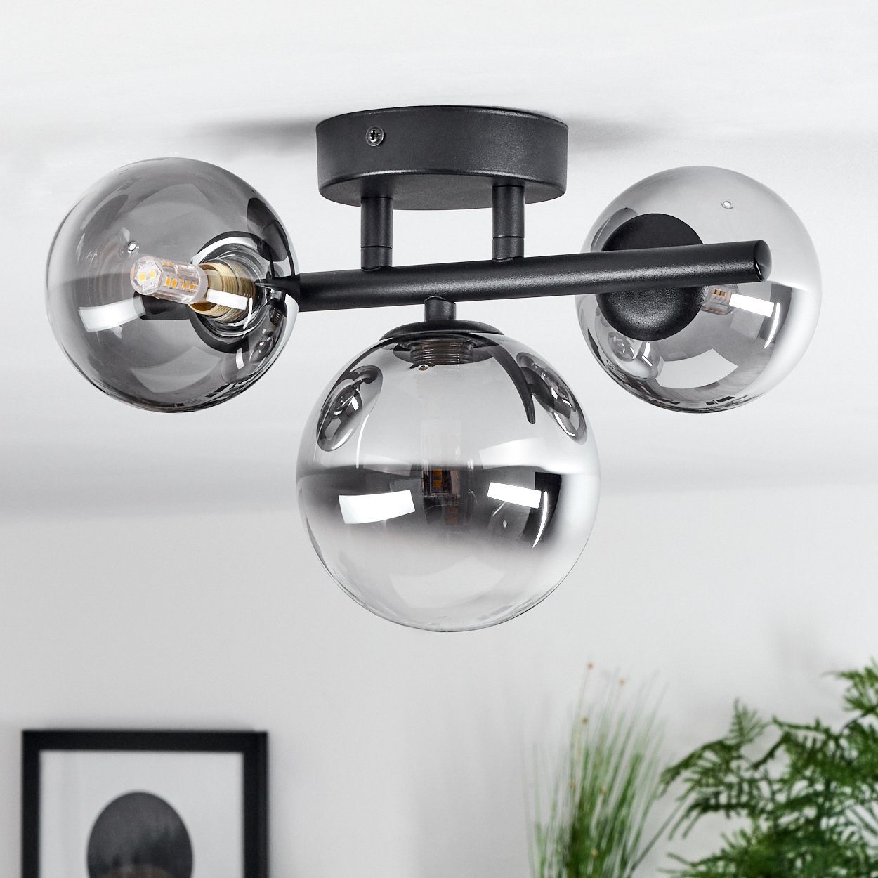 hofstein Deckenleuchte Isorella moderne Deckenlampe aus Metall/Glas in Schwarz/Rauchfarben, ohne Leuchtmittel, Leuchte im modernen Design mit Schirmen aus Rauchglas, 3xG9
