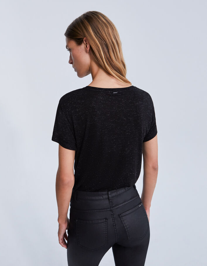 Tee-shirt noir pailleté message perles brodées Femme