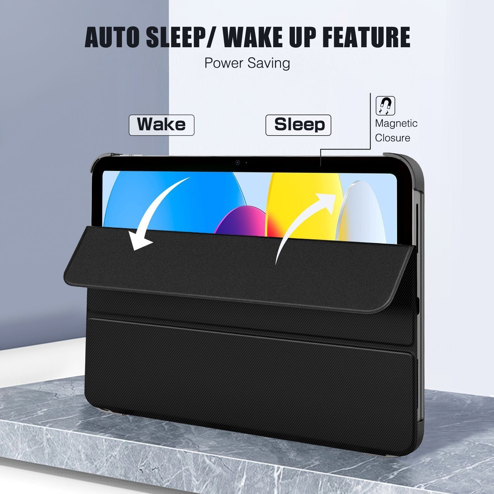 Mutoy Tablet-Hülle für iPad 10. Generation 2022 10.9 Zoll Hülle mit Panzerglas, Standfunktion Auto-Sleep/Wake Ultradünne