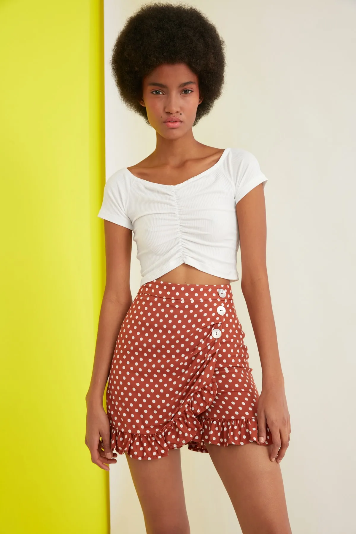 Trendyol Collection  Tile Polka Dot Woven Shorts Rock TWOSS21SR0472