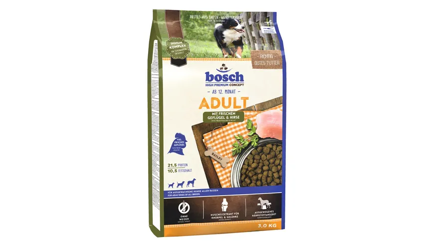 bosch Dog Hundetrockenfutter Adult Geflügel & Hirse 3 kg 3 kg