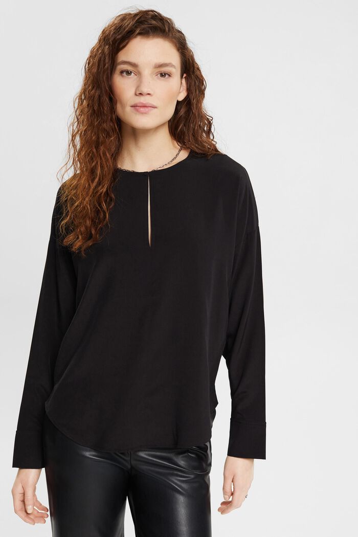 Bluse mit geschlitztem Ausschnitt, LENZING™ ECOVERO™