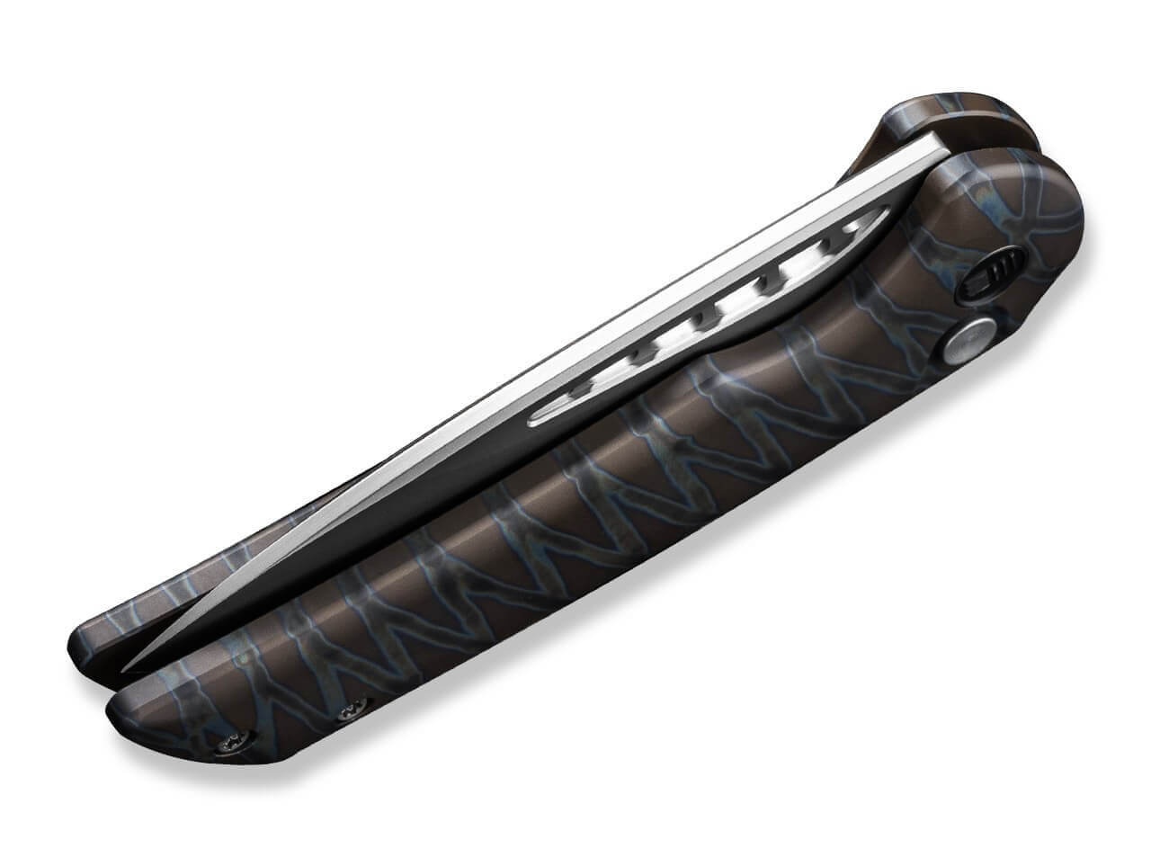 Mini Malice Button Lock Tiger Stripe Flamed Titanium