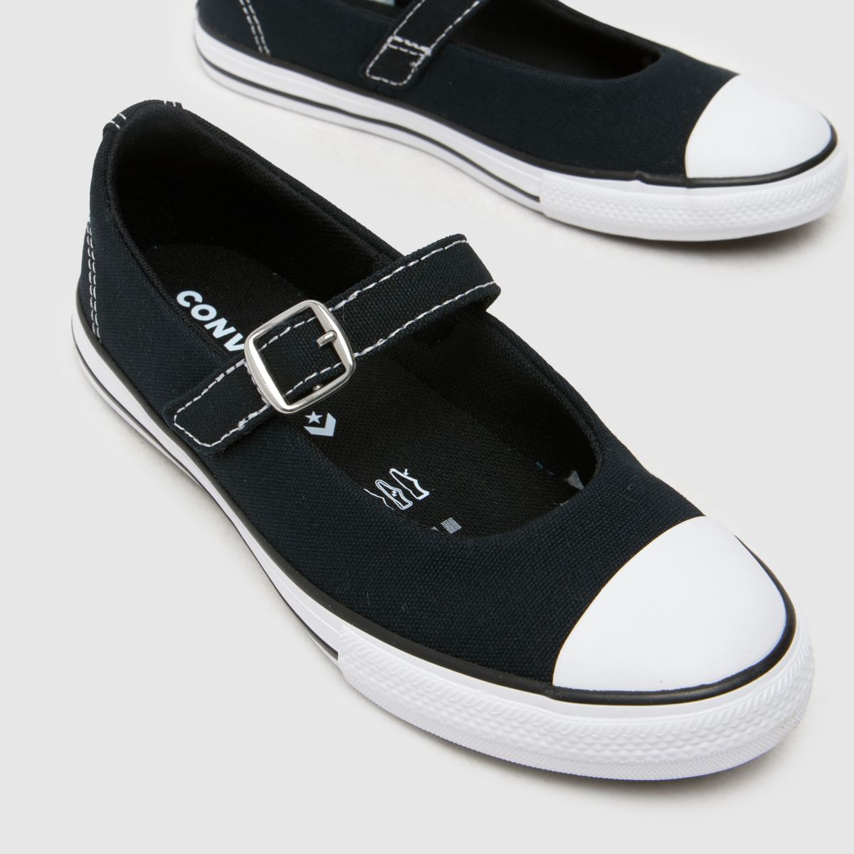 Converse svarta och vita, fina Mary Jane-skor för flickor och juniorer