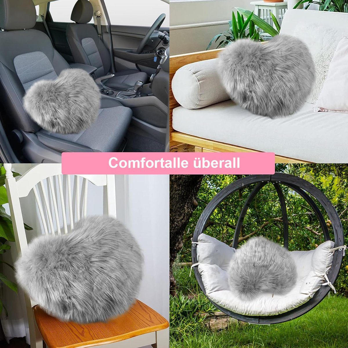 flowgoer Sitzkissen 40 x 45 cm großes Herzkissen, weicher, flauschiger langer Plüsch, Liebes-Wurfkissen für Schlafzimmer-Sofa-Couch-Geschenk