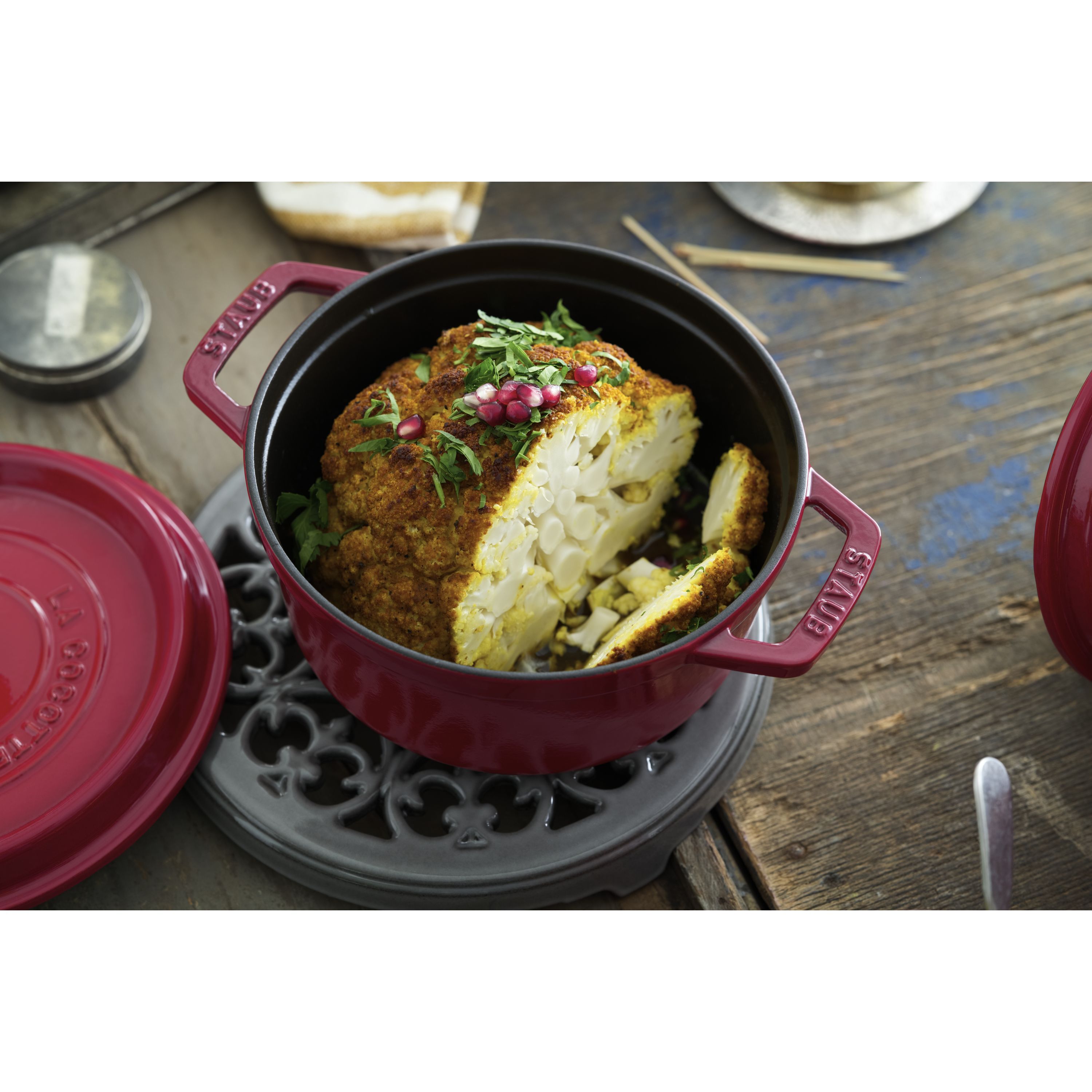 Cocotte 20 cm, rund, Kirsch-Rot, Gusseisen