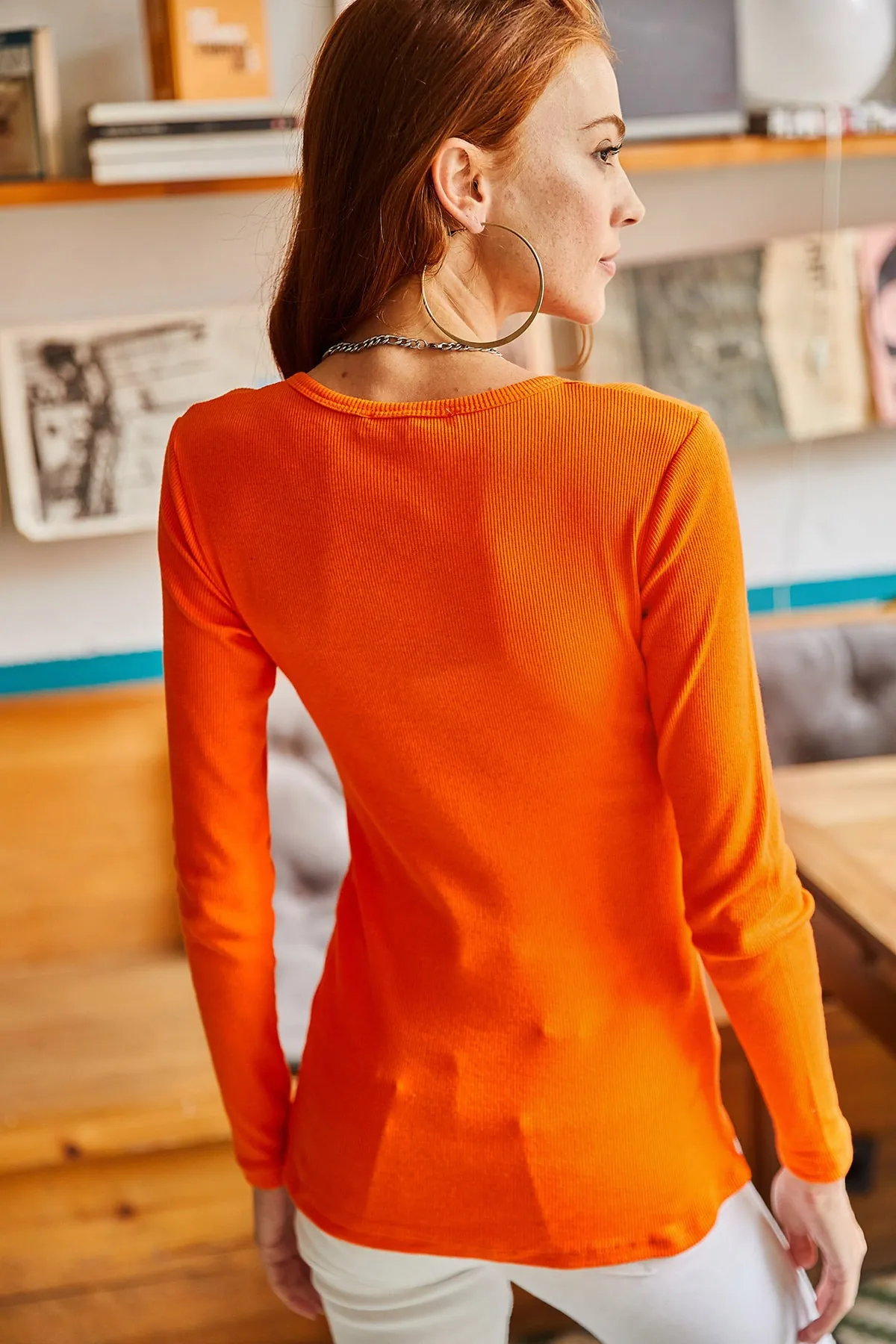 Olalook  Orange karierte Camisole-Bluse für Damen BLZ-19000588