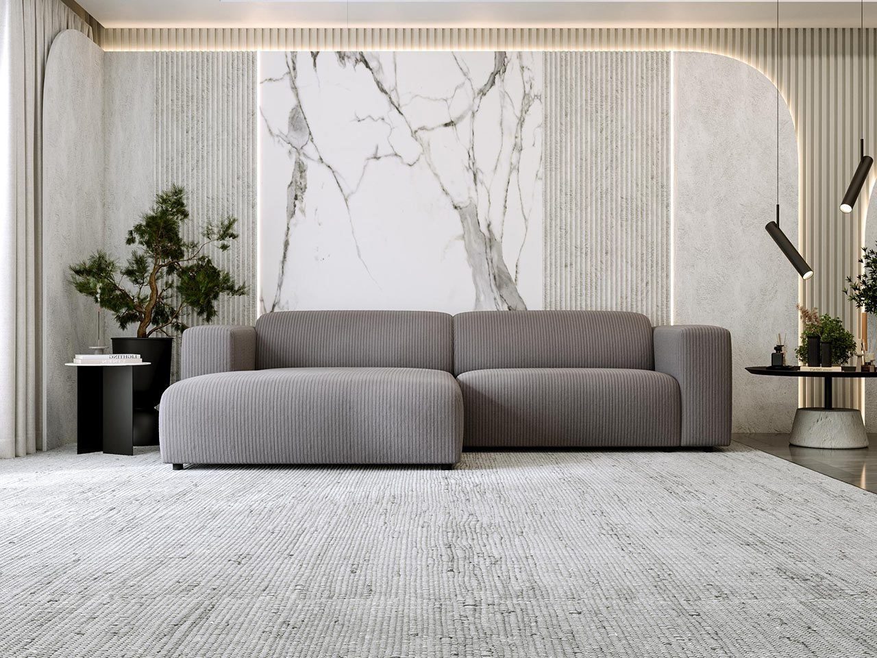 MKS MÖBEL Ecksofa PASADENA, freistehendes Ecksofa, breite Armlehnen, Federsitz