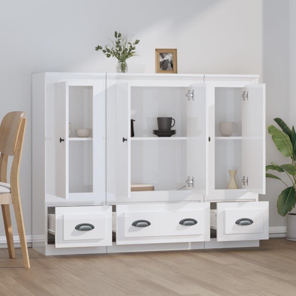 vidaXL Sideboard Highboards 3 Stk. Hochglanz-Weiß Holzwerkstoff (3 St)