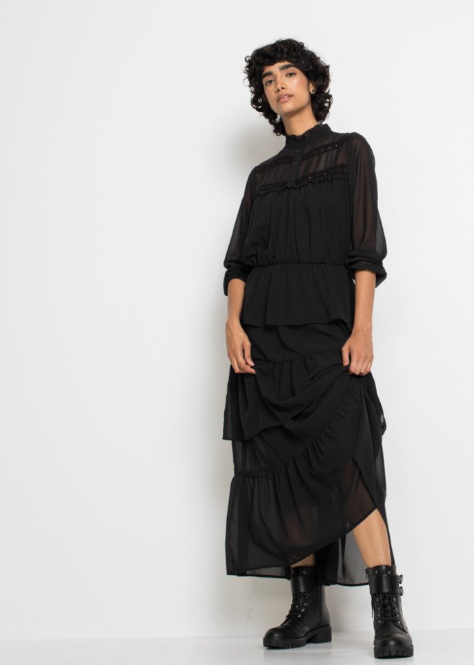 Langes Chiffonkleid mit Volants