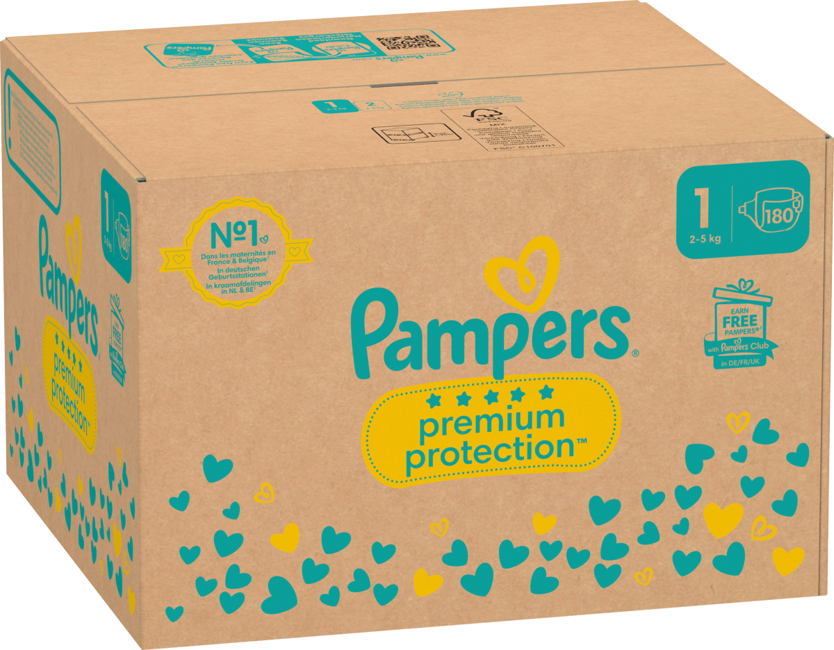 Windeln Premium Protection Gr.1 Newborn (2-5 kg), Halbmonatsbox, 180 St