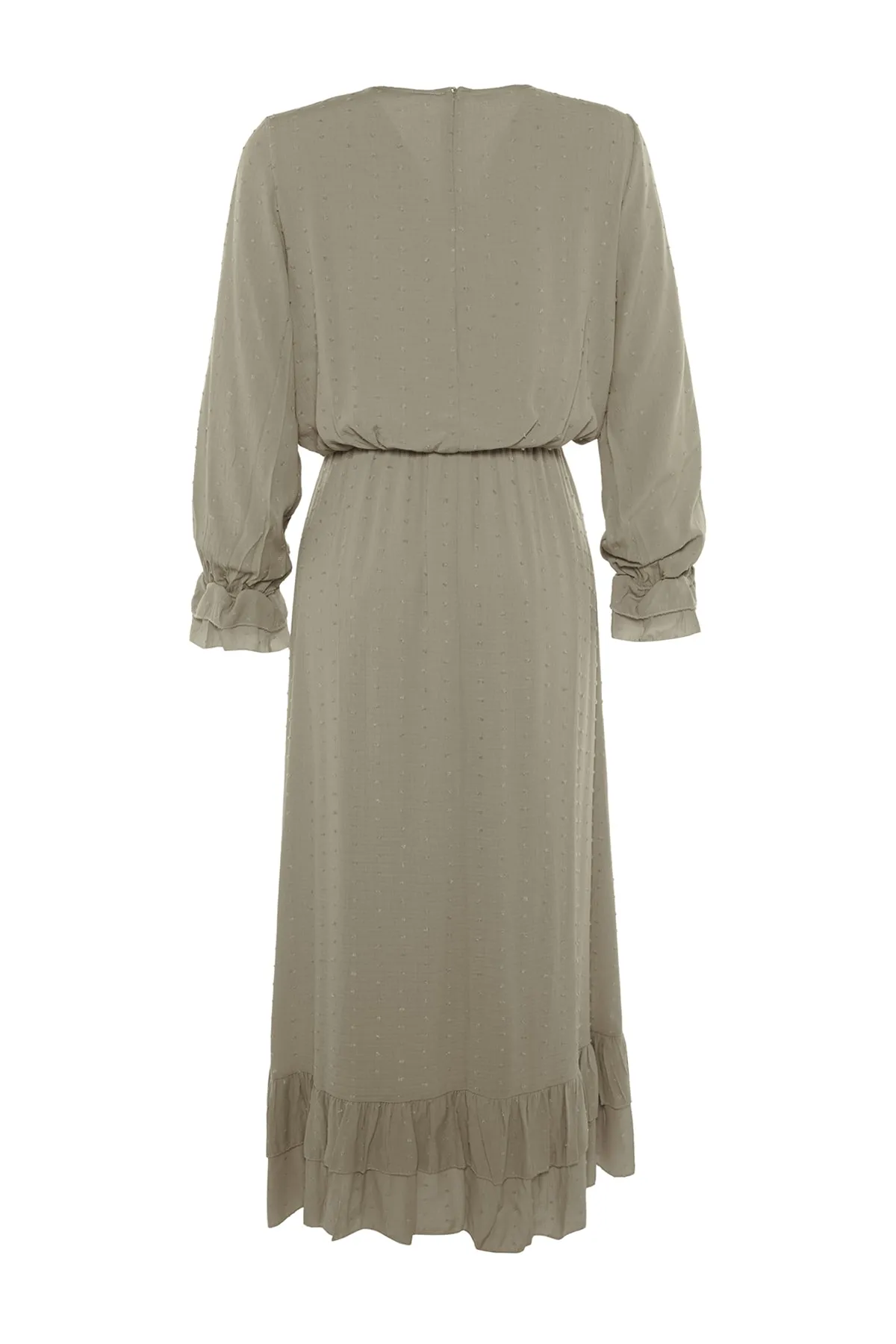 Trendyol Modest  Helles Nerz-Gewebtes Kleid mit geraffter Taille, Volant und Futter TCTSS21EL3566