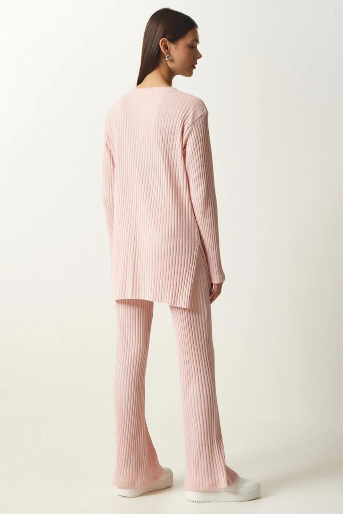Know  Damen-Set aus schnurgebundener Strickbluse und Hose in Puderrosa