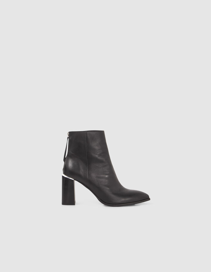 Boots noirs zippés cuir avec barrette métal Femme