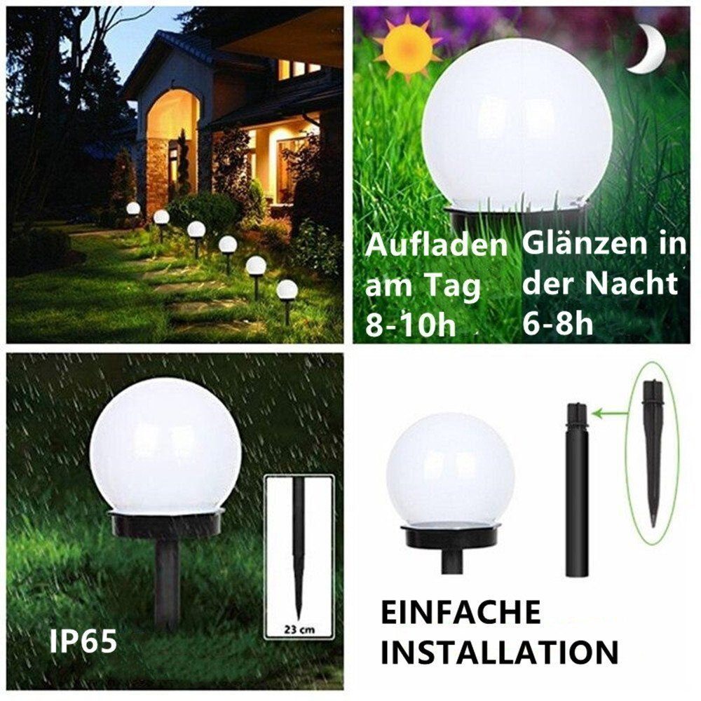 iscooter LED Solarleuchte LED Kugelerdspiess, Solarlampe für Garten Außen LED Kugel mit Erdspieß, LED fest integriert, Tageslichtweiß, Gartenleuchte, Gartenstrahler