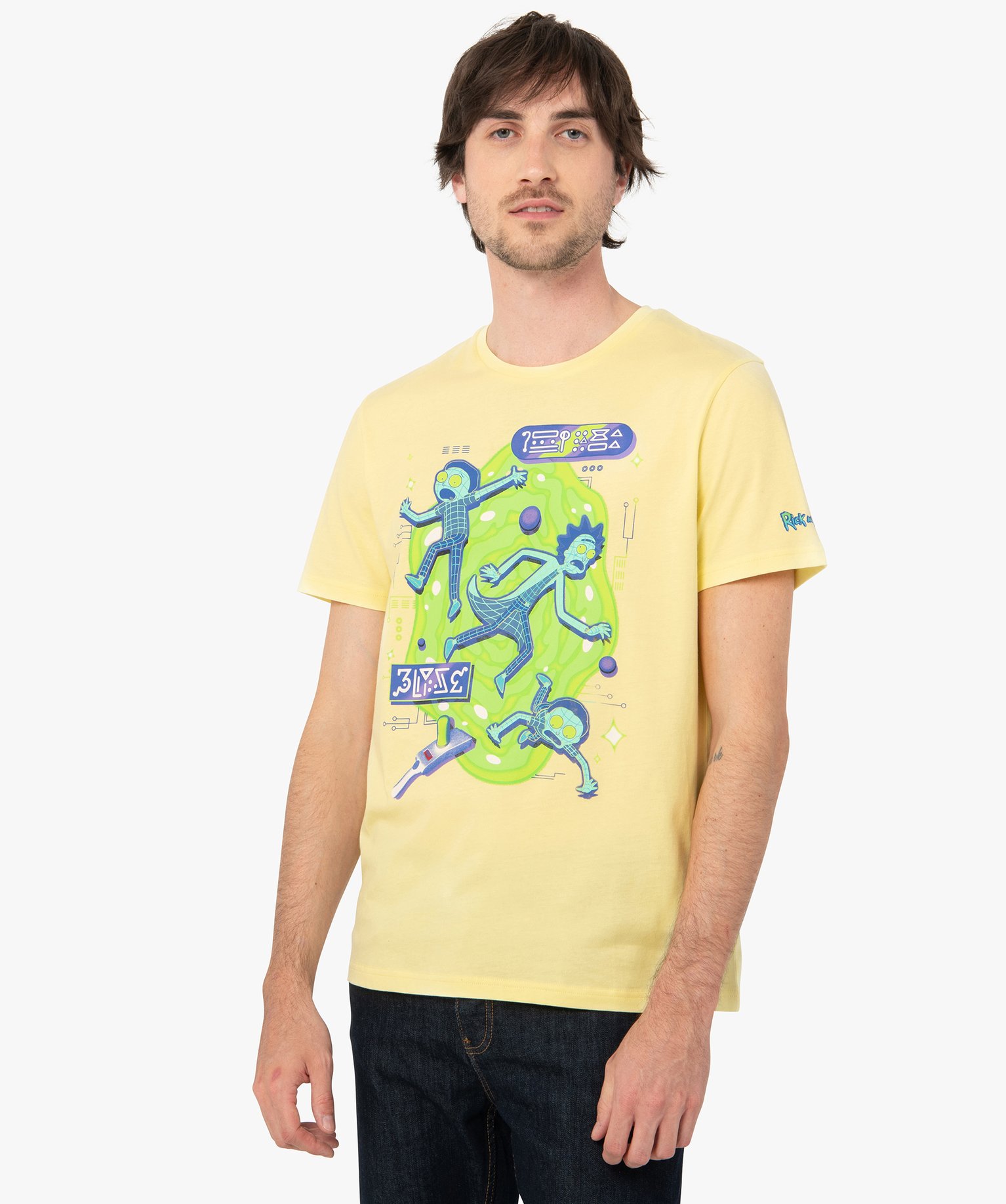 Tee-shirt homme à manches courtes motif XXL - Rick and Morty jaune | GEMO