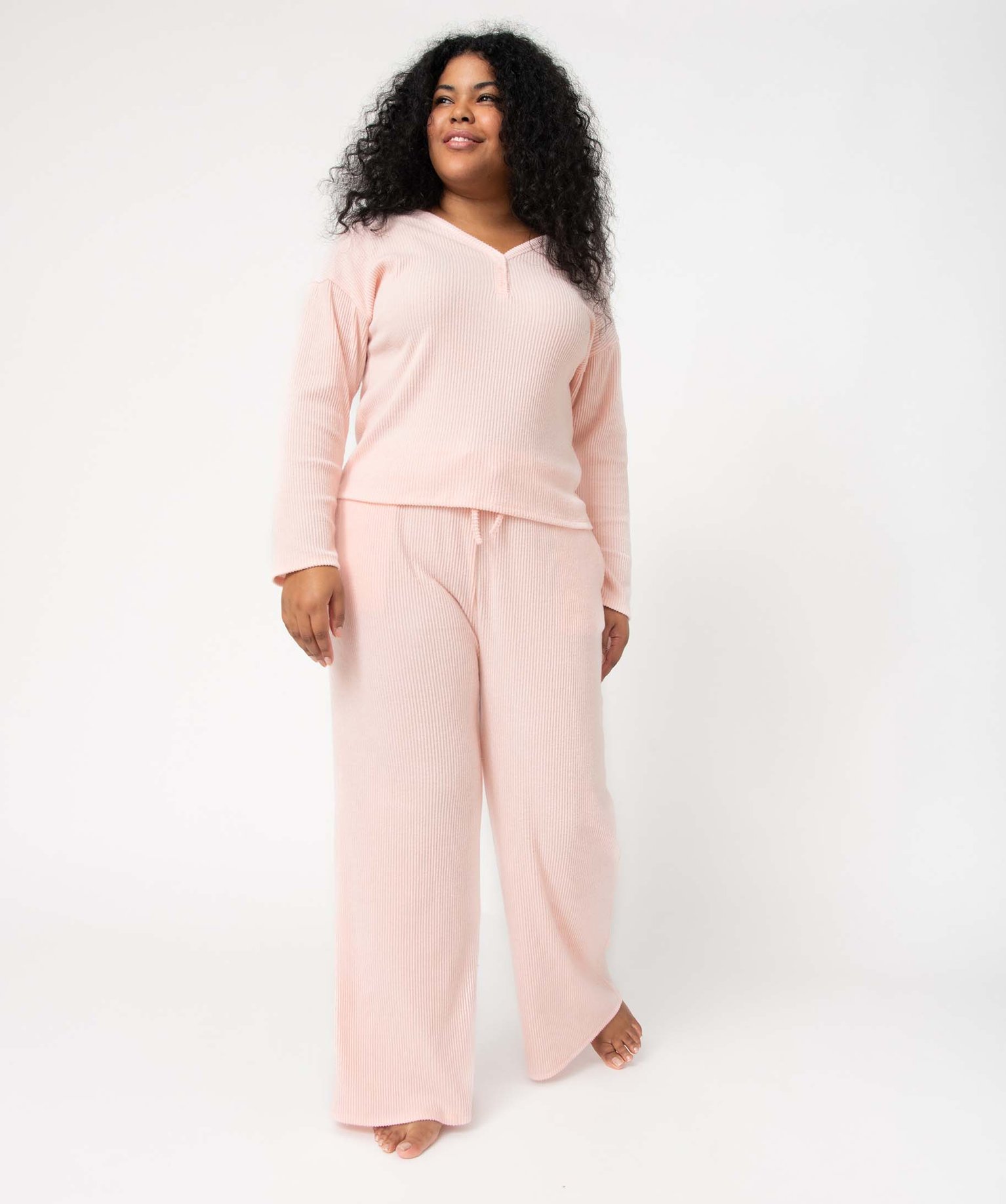 Tee-shirt femme grande taille en maille ctelée douce rose | GEMO