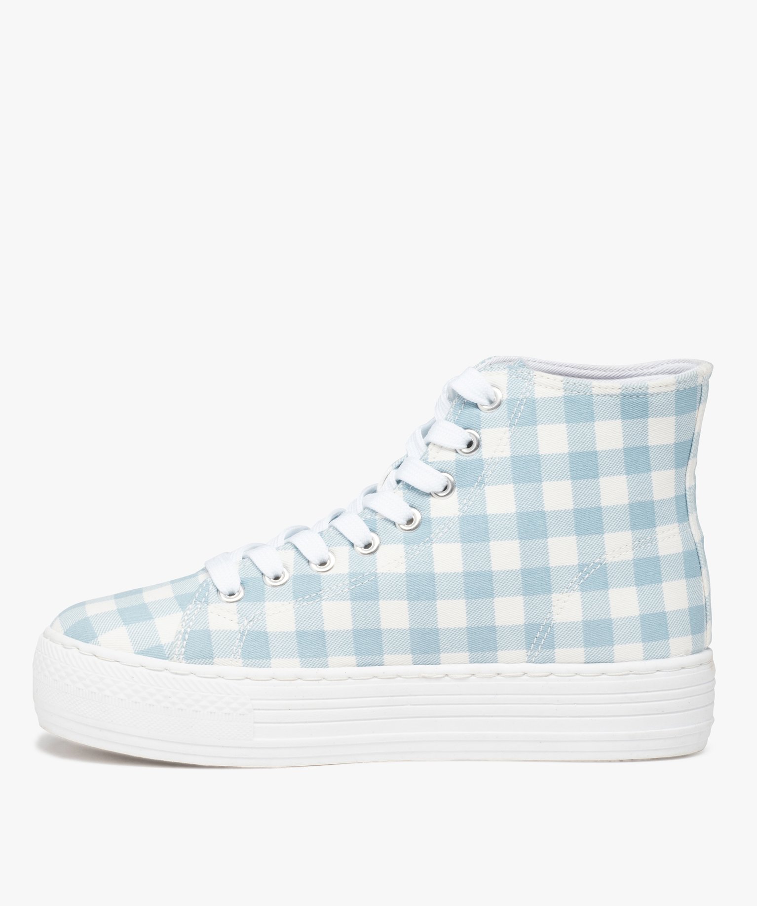 Baskets femme mid-cut en toile à semelle plateforme bleu | GEMO