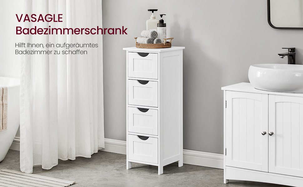 VASAGLE Badkommode Badezimmerschrank, mit 4 Schubladen, 30 x 30 x 82 cm