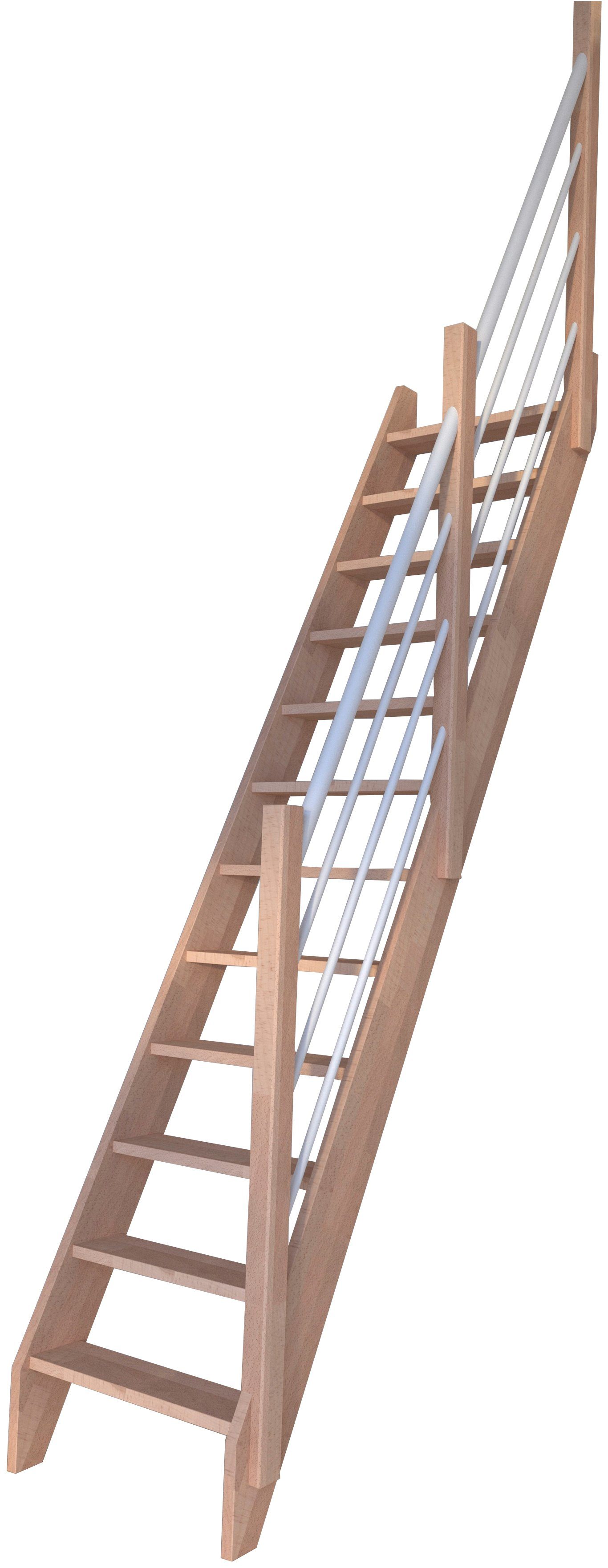 Starwood Raumspartreppe Buche 3000, Holz-Edelstahl Weiß Rechts, Stufen offen, Durchgehende Wangenteile