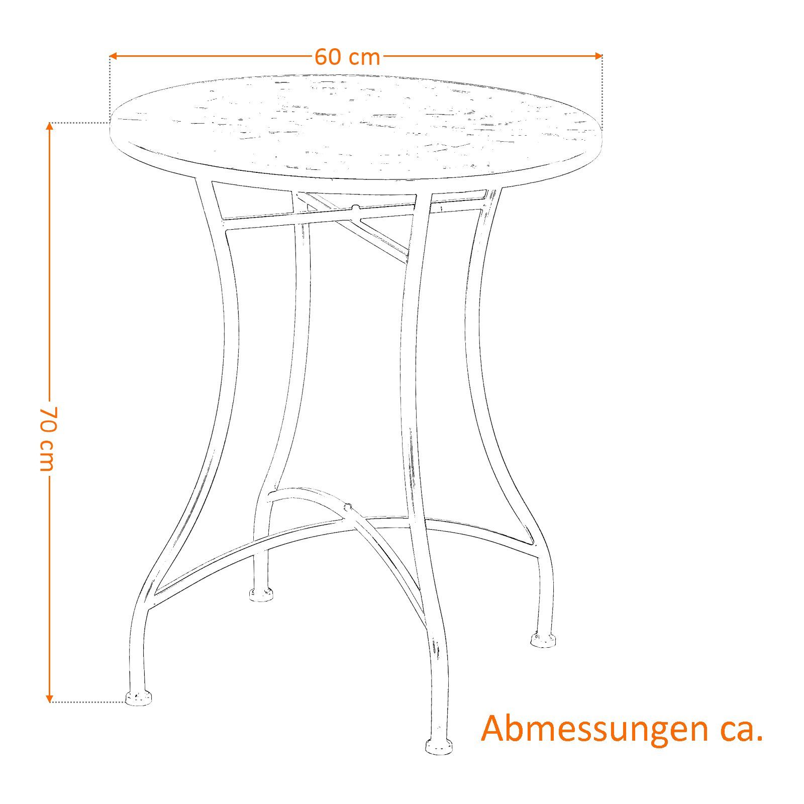 Raburg Gartentisch Mosaiktisch MAYLA, verschiedene Farben & Designs, 60 cm Ø, 72 cm hoch (rund), Metallgestell SCHWARZ, liebevolle Handarbeit, kompakt, 1-4 Personen