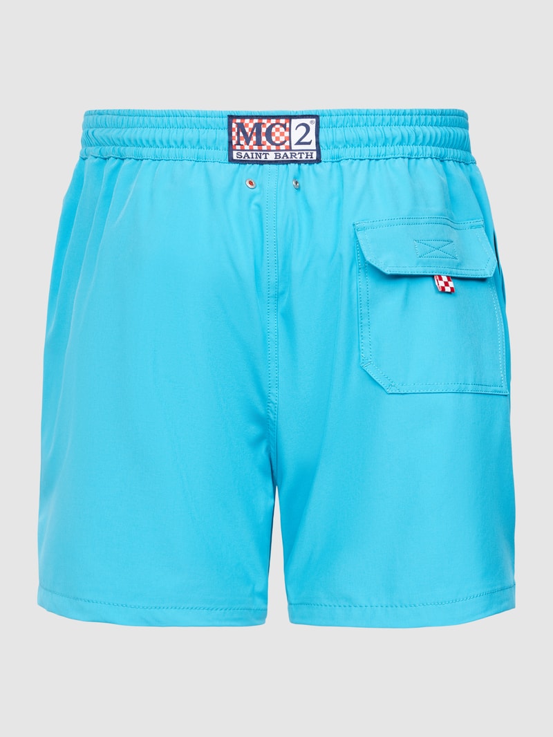 Badehose mit Label-Stitching Modell 'COMFORT' in türkis
