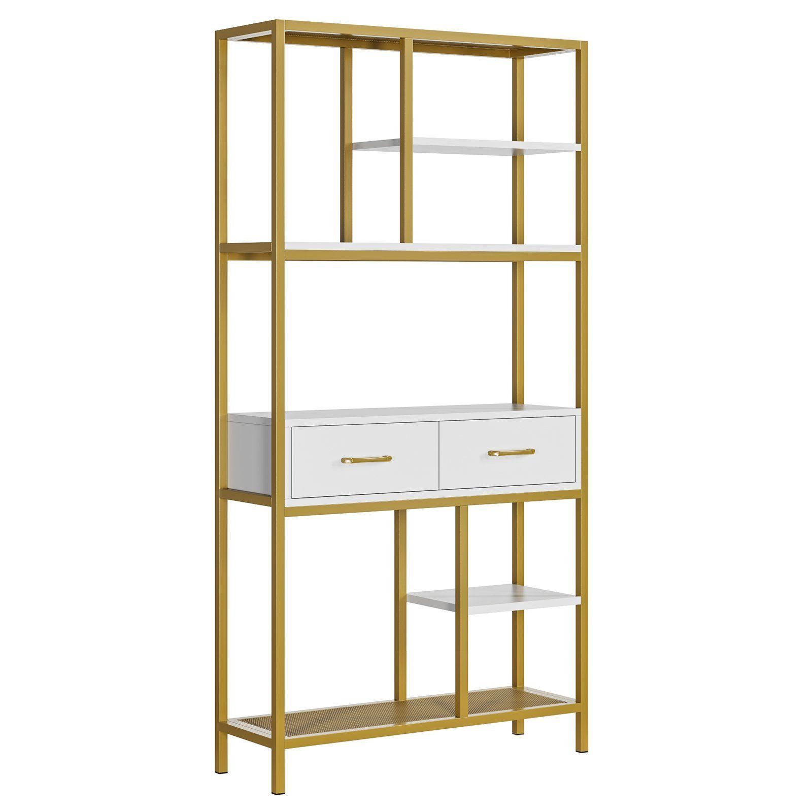 HOMECHO Bücherregal, Standregal mit Schubladen und Ablagen stabil 90x30x180cm