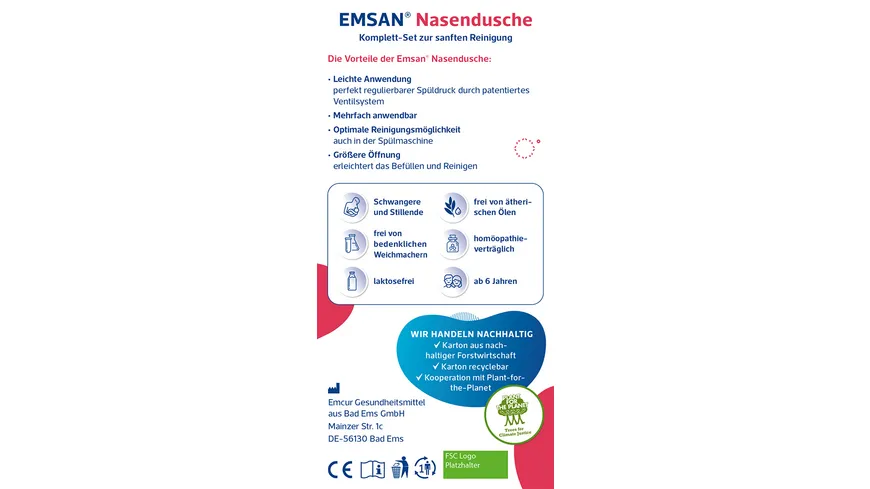 Emsan Nasendusche Komplett-Set + 10 Beutel Nasenspülsalz