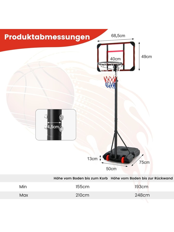 COSTWAY Basketballständer 155-210cm in Schwarz günstig kaufen onesize